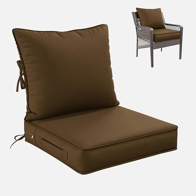 Premium Outdoor Seat Cushion Chair Cushions for Patio Furniture 22 L X 22 W X 4 H Waterproof & Fade Resistant Deep Seat and Backrest Cushion Set with Removable Covers for Chair, Sofa
