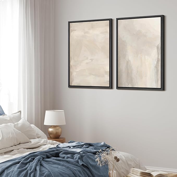 MUDECOR Framed Canvas Print Wall Art Abstract Neutral Tones Minimalist Earthy Color Palette Illustrations Modern Art Decorative Chic for Living Room, Bedroom, Office - 16"x24"x2 Black