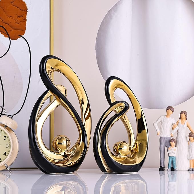 XMGZQ Home Decor Accent,Porcelain Art Mid Century Bookshelf Decorations,Gold Centerpieces for Tables,Abstract Ceramic Statue Sculpture for Coffee Table Mantel Tv Stand Centerpieces (Black, Large)