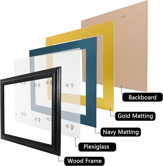 11x14 Diploma Degree Frame with Navy Mat or Display 15x18 Certificates without Mat,Solid Wood,Black Finish with Intricate Black Rope Detail,UV Protection Acrylic