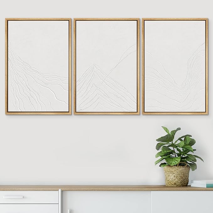 SIGNWIN Framed Canvas Print Wall Art Set Minimal White Mountain Range Landscape Nature Wilderness Illustrations Modern Art Decorative Rustic Zen for Living Room, Bedroom, Office - 24"x36"x3 Natural