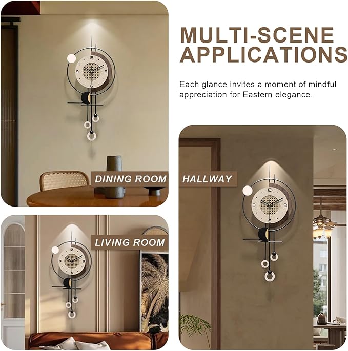 Decorative Wall Clock for Living Room Battery Operated Large Unique Modern Wall Clocks for Living Room &Bedroom Brown Checkered Pattern 27"*12"