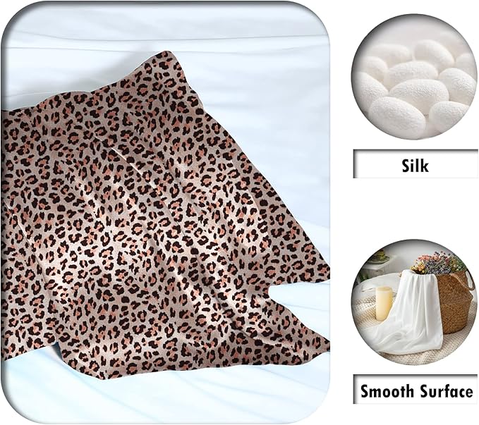 Mulberry Silk Pillowcase for Hair and Skin King Size Leopard Print Silk Pillow Cases with Zipper Soft Breathable Smooth Cooling Silk Pillow Covers for Sleeping (Taupe Leopard,20"X 36",1Pcs)