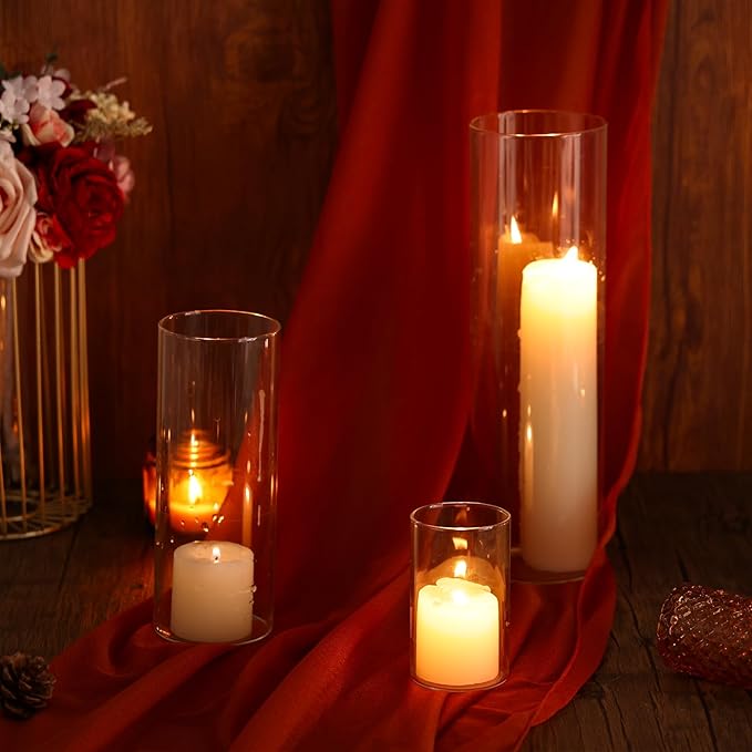 Fixwal 24pcs Clear Glass Cylinder Vases, 4, 8, 12 Inch Tall Cylinder Vases for Centerpieces, Glass Flower Vase Floating Candle Holder Vase for Table Shelf, Party, Wedding, Home Decor