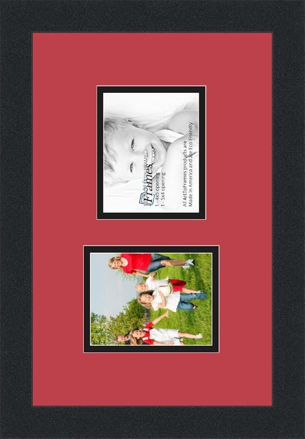 ArtToFrames Collage Photo Frame Double Mat with 2 - 4x5 Openings and Satin Black Frame