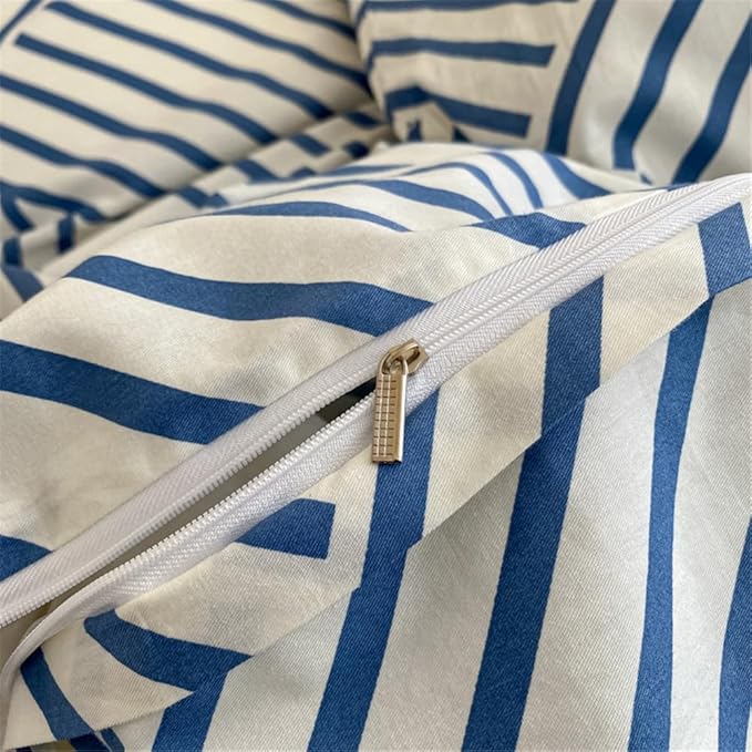 VM VOUGEMARKET Blue Striped Bedding Set King,Instagram Style Geometric Duvet Cover with Zipper Ties 100% Cotton Modern Fashion Bedding Set for Men Women-104x90 Inch
