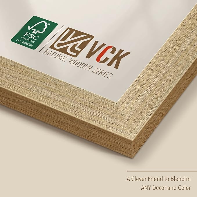 VCK 18x24 Poster Frame Set of 3 - Oak, Natural Solid Wood Picture Frames, Wall Hanging