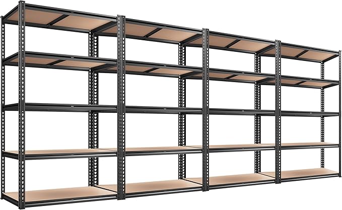 REIBII 2020LBS Storage Shelves 5 Tier Garage Shelving Heavy Duty, Adjustable Metal Shelving Unit, Garage Shelves for Basement, Warehouse, Pantry, 72" H x 35.55" W x 16" D, Black, 4 Pack