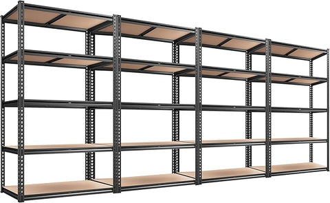 REIBII 2020LBS Storage Shelves 5 Tier Garage Shelving Heavy Duty, Adjustable Metal Shelving Unit, Garage Shelves for Basement, Warehouse, Pantry, 72" H x 35.55" W x 16" D, Black, 4 Pack