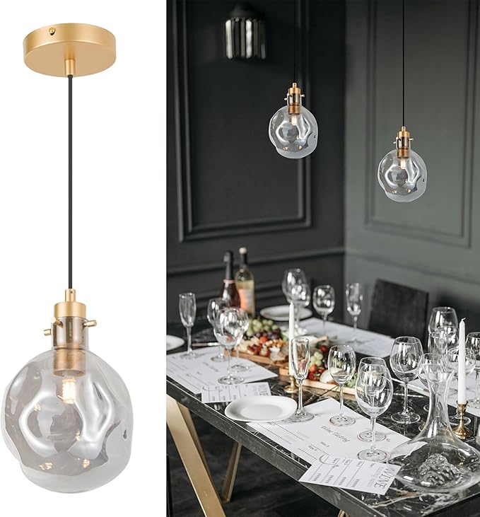 Pendant Lights Kitchen Island Organic Globe Smoky Color Modern Blown Glass Kit Adjustable Cord Hanging Light Fixtures Table Bar Dining Room Counter Bedroom Diameter 5.9 Inch