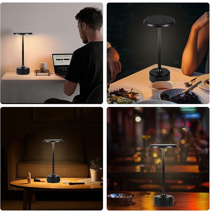 5200mAh Rechargeable Cordless LED Table Lamps Touch Sensor Light, 3-Levels Portable Dimming Wireless Battery Operated Lamp,Night Light/Restaurant Table/Outdoor/Coffee/Bar (Black)