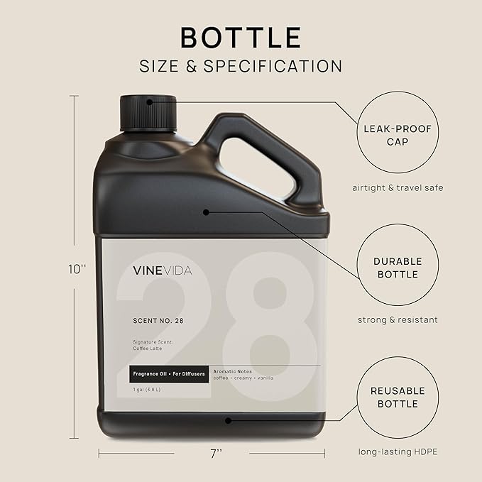 VINEVIDA [Gallon (128 Fl Oz)] Coffee Latte Fragrance Oil for Cold Air Diffusers, Essential Oils for Diffuser Oil Refill & Air Freshener Room Spray