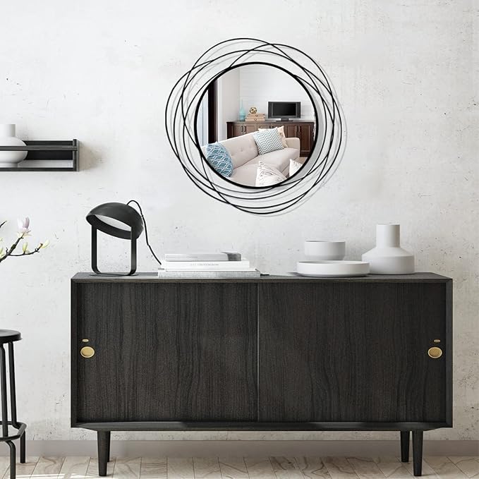 ironsmithn Wall Mirror Mounted Round Decorative Mirrors Circle for Bathroom Vanity, Living Room or Bedroom (Black1)