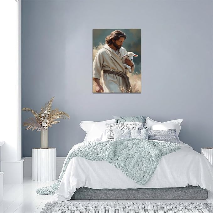 Christian Wall Art Print, Religious Scripture Biblical Decor, Faith-Based Inspirational Landscape with Cross, Digital Printed Canvas Poster for Church, Home Chapel, Prayer Room Decor