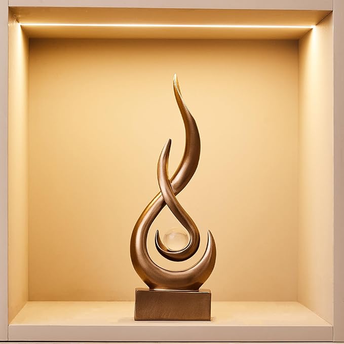 Modern Flame Statue Home Decorations for Living Room, 11.8" H Bronze Sculpture for Vintage Decor, Abstract Art Resin Sculptures for Dining Room TV Stand Coffee Table Centerpiece