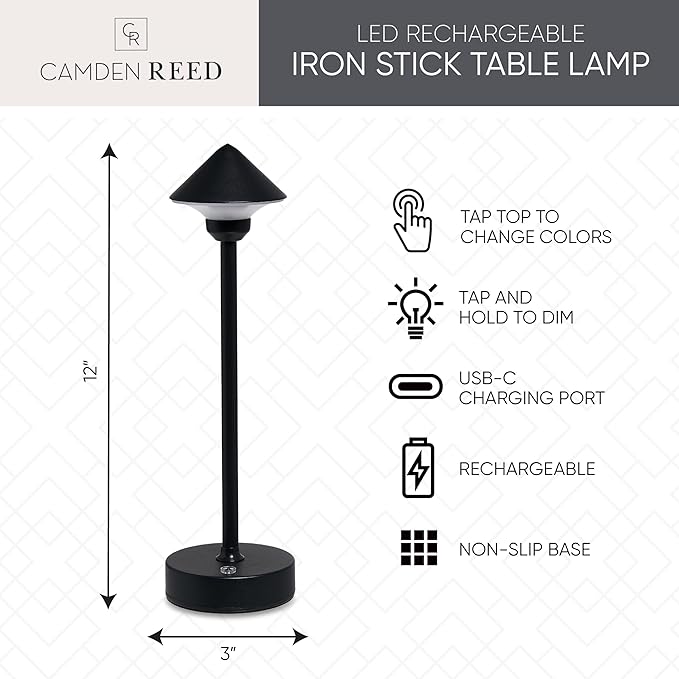 Camden Reed Table Lamp, Desk lamp, 3 Different Lighting Modes, Modern Minimal Design for Dinner/Coffee Table/Restaurant/Bedroom, Cone Black