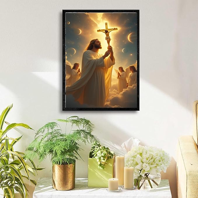 Christian Wall Art Print, Religious Scripture Biblical Decor, Faith-Based Inspirational Landscape with Cross, Digital Printed Canvas Poster for Church, Home Chapel, Prayer Room Decor