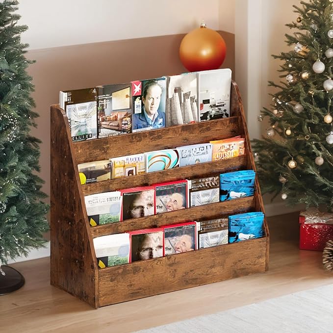 4 Tier Sling Bookcase, Small Bookcase Storage Book Rack for Bathroom,Kitchen, Living Room, Brown