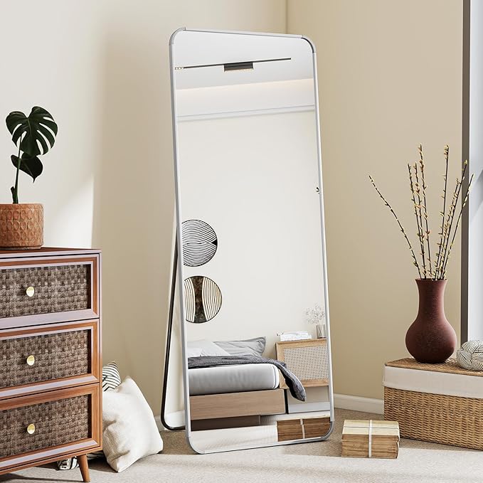 BEAUTYPEAK Silver Full Length Mirror, 56"x21" Rounded Corner Floor Mirror Standing Hanging or Leaning Against Wall, Suitable for Bedroom or Dressing Room