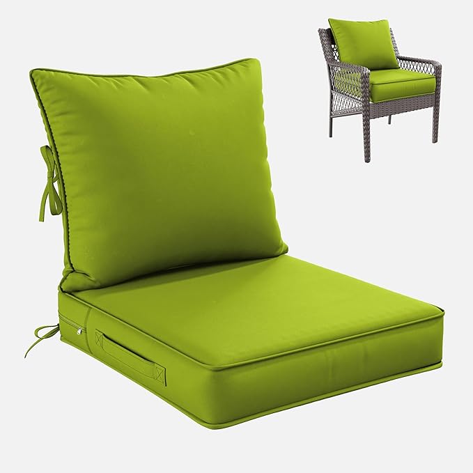 Premium Outdoor Seat Cushion Chair Cushions for Patio Furniture 22 L X 24 W X 4 H Waterproof & Fade Resistant Deep Seat and Backrest Cushion Set with Removable Covers for Chair, Sofa
