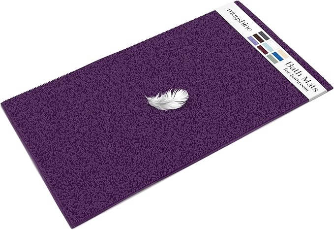 MAYSHINE Plush Shaggy Chenille Bath Mat | Extra Soft, Super Absorbent, Non-Slip Bathroom Rug | Fluffy Microfiber, Area Rug Sets for Bathroom Floor, Kitchen, Living Room | 59"x31" | Plum