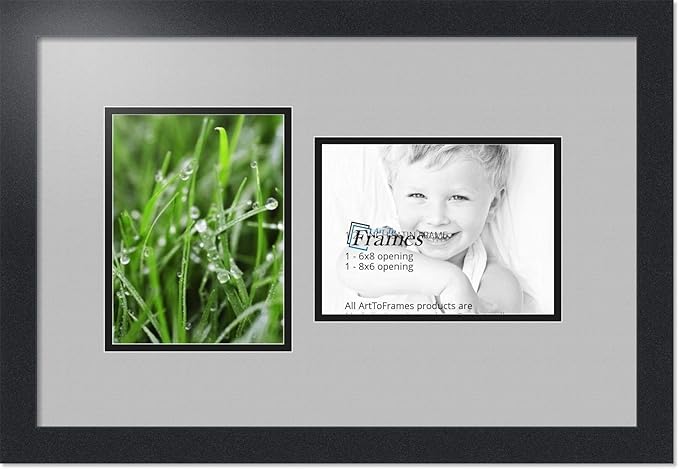 ArtToFrames Collage Photo Frame Double Mat with 2 - 6x8 Openings and Satin Black Frame