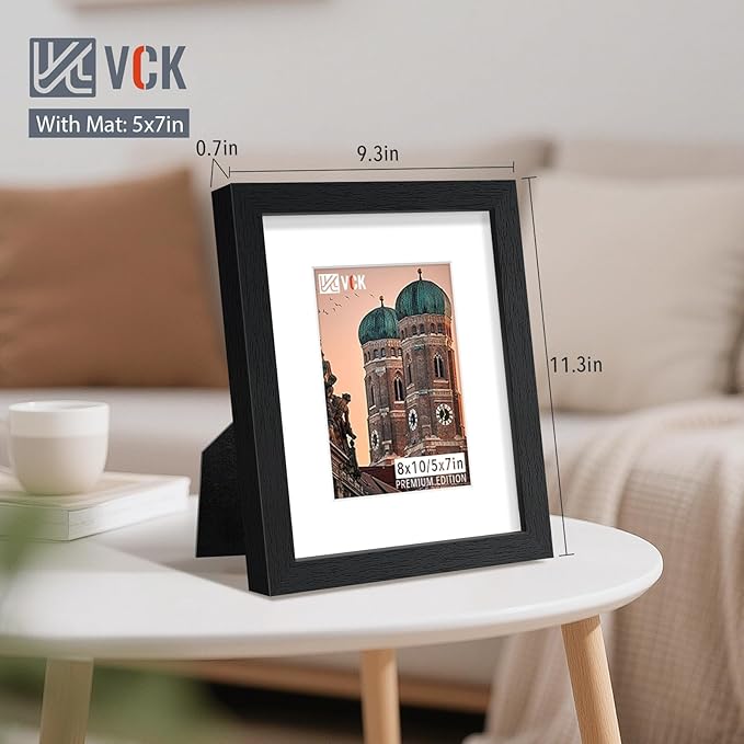 VCK Picture Frame 8×10 Inch Display Picture 5x7 with Mat or 8×10 without Mat Set of 2 Photo Frame with High Definition Real Glass Front Display Tabletop and Wall Mounting Black
