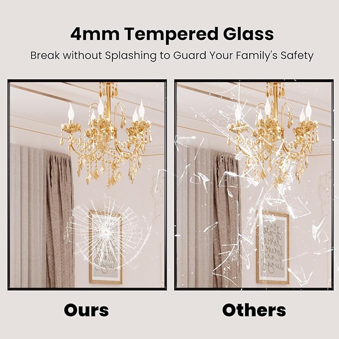 LOAAO Black Bathroom Mirror 72"X32" for Wall, Rectangle Bathroom Vanity Mirror, Tempered Glass, Hangs Vertically or Horizontally, Easy to Install, Modern Design