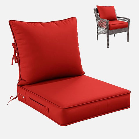 Premium Outdoor Seat Cushion Chair Cushions for Patio Furniture 22 L X 24 W X 4 H Waterproof & Fade Resistant Deep Seat and Backrest Cushion Set with Removable Covers for Chair, Sofa