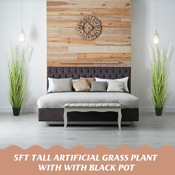 Jexine 2 Pcs 5 ft Tall Artificial Grass Plant Potted Artificial Greenery Floor Plants Faux Pampas Grass Tall in Pot for Housewarming Gift House Garden Bathroom Lobby Outdoor Decoration