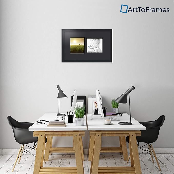ArtToFrames Collage Photo Frame Double Mat with 2 - 7.5x8.5 Openings and Satin Black Frame
