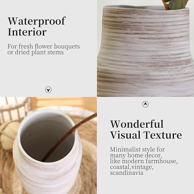 ALMA 14 inch White Floor Vase for Modern Living Room Home Decor, Big Boho Ceramic Vases for Tall Pampas Grass, Decorative Ribbed Flower Vases for Entryway Table, Kitchen Island, Fireplace Decor