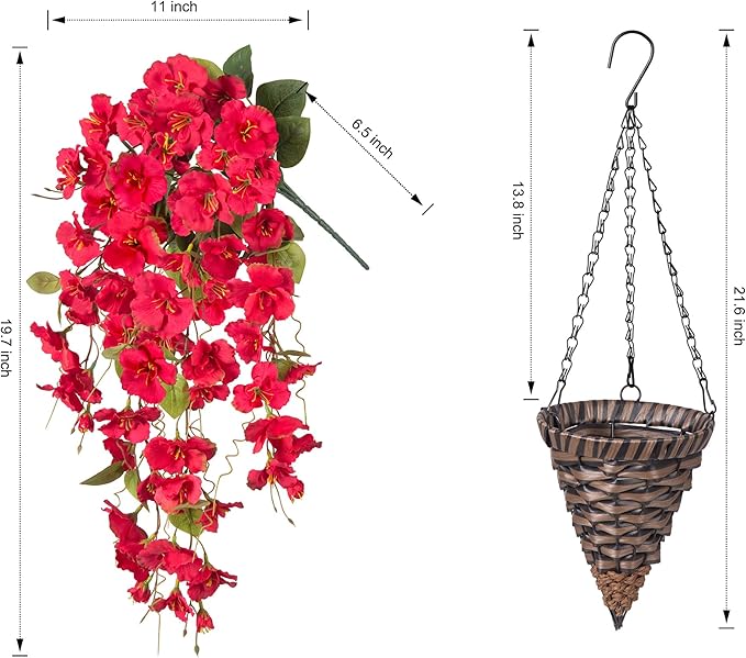 Ivydale Artificial Faux Hanging Flowers Plant Baskets for Outdoors Decoration, Fake Hibiscus UV Resistance Realistic Silk Flower for Outside Home Patio Porch Balcony Garden Wedding, Red
