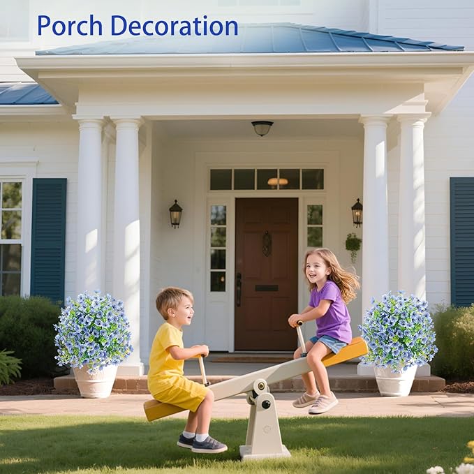 Front Porch Decor Artificial Flower Tree 2Pcs Blue - Realistic Faux Flowers for Outdoor Planters with Ground Spike, Indoor Staircase Landings or Outdoor Porch Decor