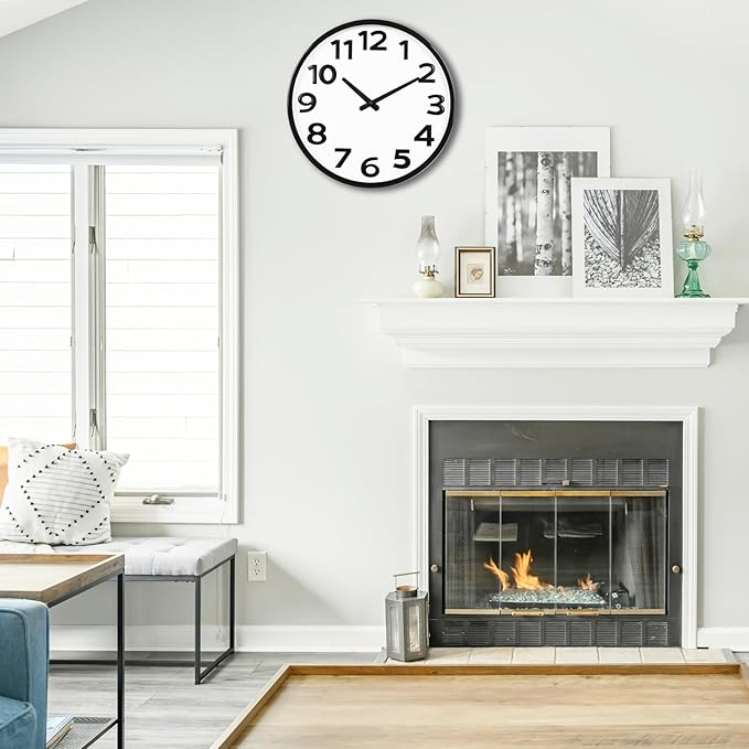16 Inch Large Wall Clock Modern Simple Decorative for Living Room Home Office Classroom Decor, Black, Big 3D Numbers