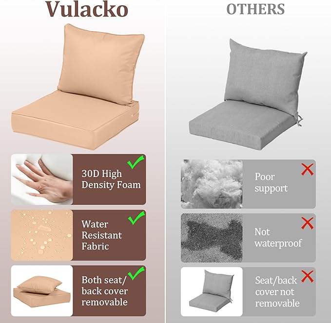 Waterproof Outdoor Chair Cushion Set of 4, 22x22x4 IN Deep Seat Patio Cushions with Fade Resistant Removable Cover,Outdoor Cushions for Patio Furniture with Ties&Handle for Chair Sofa Couch,Beige