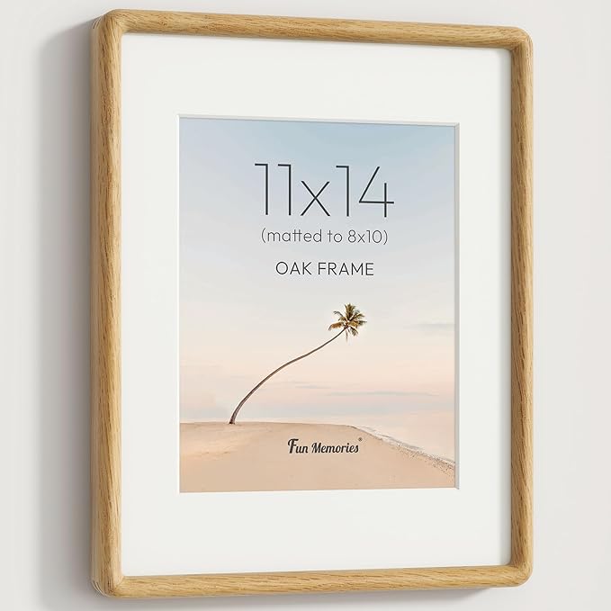 11x14 Picture Frame, Solid OAK Wood Frame with Real Glass, Hard Wood 11 by 14 Photo Frame for Wall & Tabletop Display, 11x14 Picture Frame Matted to 8x10, Natural OAK Color
