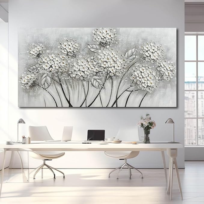 SOUGUAN Large Oil Painting Flowers Wall Art Plant Wall Decor Pictures for Bedroom White Flower Canvas Wall Decorations Artwork for Living Room Dinning Room Home Office 30 x 60 Inch