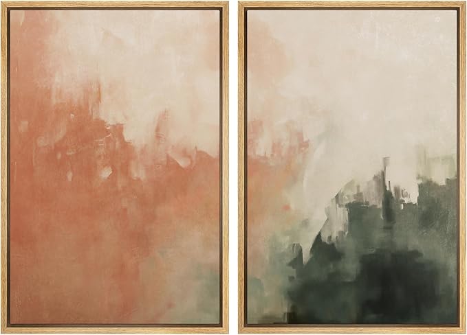 SIGNWIN Framed Canvas Print Wall Art Set Color Fade Abstract Landscape Earthy Terracotta and Forest Green Illustrations Modern Minimal Decorative for Living Room, Bedroom, Office - 24"x36"x2 Natural