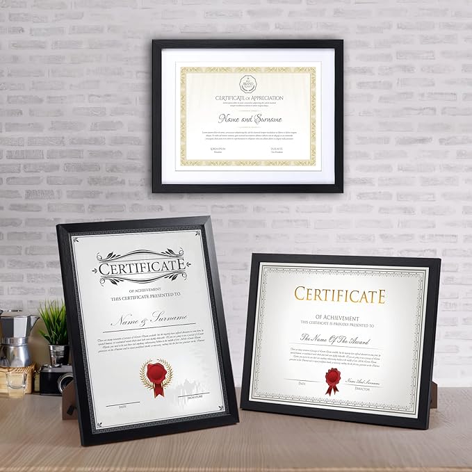 Giftgarden 11x14 Picture Frame Set of 4, Matted to 8x10 or 9x12 Photos with Double Mats, Display 14x11 Poster without Mat, Wall or Tabletop, Black