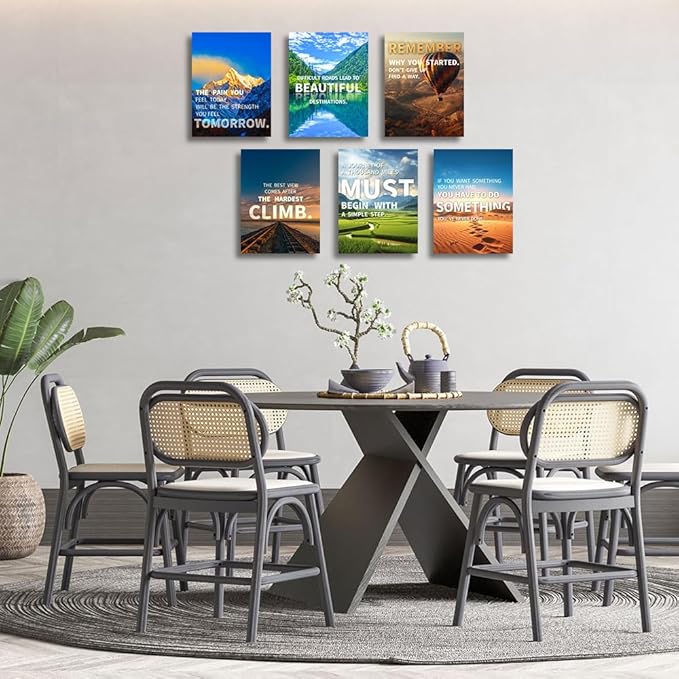 Inspirational Quotes Wall Art, Motivational Decoration Painting, Landscape Canvas Suitable for Library, Office, Living Room, Home Deco, Tabletop/Hanging | 6-Pack (29 x 38 cm) Framed