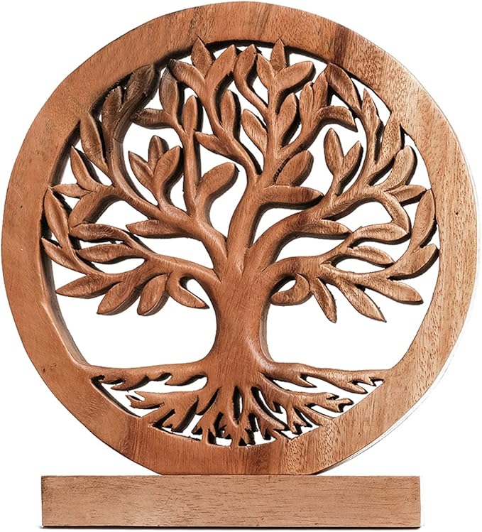 Decozen Solid Wood Tree of Life Sculpture - Home Decor, Living Room, Boho, Shelf, Coffee Table, Centerpiece Table Decorations, Mantle, Dining Table Centerpiece, Bathroom Shelf, Entryway, Farmhouse