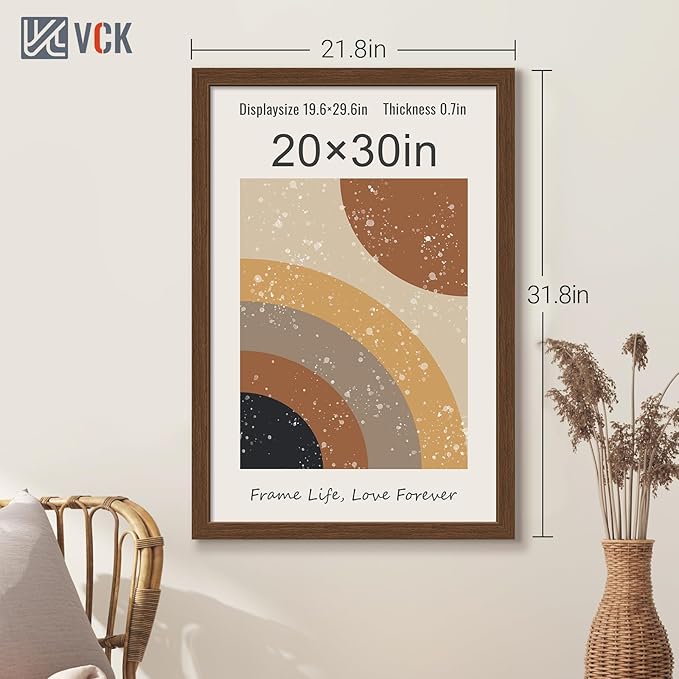 VCK 20x30 Poster Frame 5 Pack, Brown Wood Picture Frame with Exclusive Wood Grain, Wall Hanging