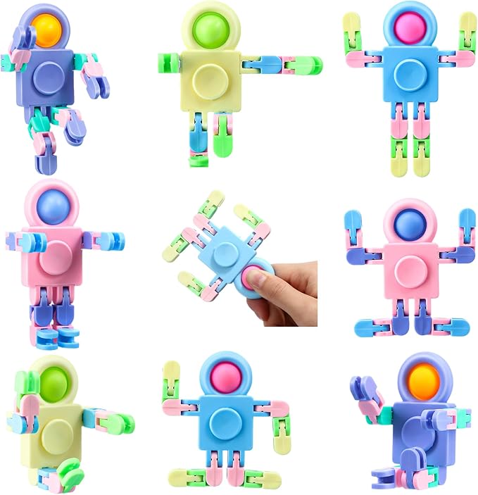 Hanaive 24 Pcs Robot Fidget Spinners Transformable Fingertip Gyro Chain Toy Deformable DIY Stress Relief Fidget Sensory Toys Adults Piñata Goodie Bag Birthday School Gift