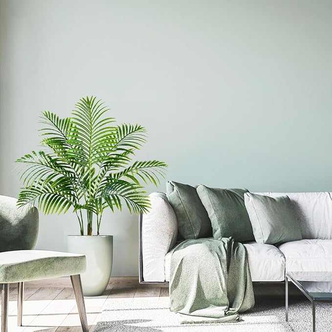 Artificial Fake Palm Tree 3FT Tropical Faux Palm Trees in Pot with 9 Trunks and Real Bark Design Areca Floor Plant Faux Palm Plant for Indoor Outdoor Home Decor
