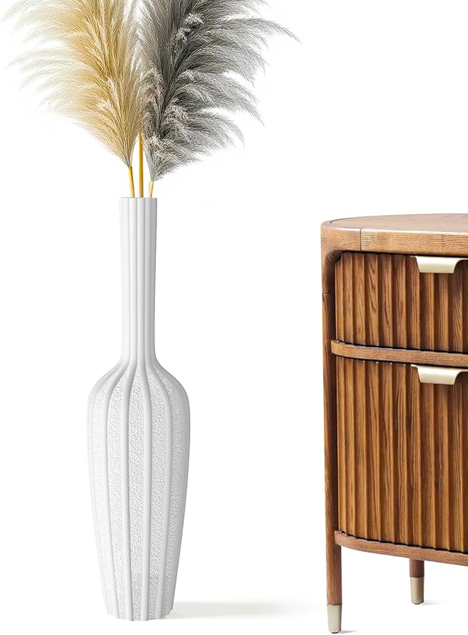 Stylish White Floor Vase - 23.62” Tall - Ideal for Dried Flowers & Home Decor Resin Tall Floor Vase