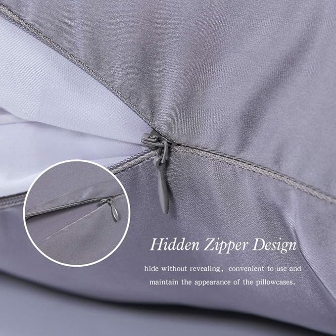 100% Mulberry Silk Pillowcases Set of 2 for Hair and Skin and Super Soft and Breathable Standard Size Nature Silk Pillowcases (Standard, Gray)