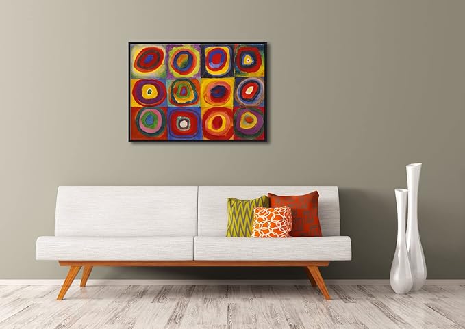 Wieco Art Framed Canvas Wall Art Squares with Concentric Circles of Wassily Kandinsky's Famous Abstract Classical Paintings Reproduction for Wall Decor Living Room Home Decorations
