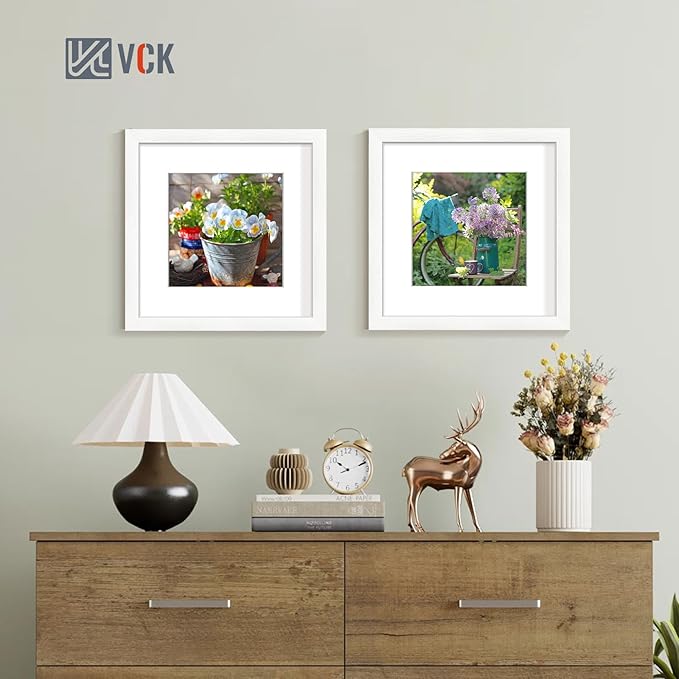 VCK Picture Frame Display Picture Photo Frame with High Definition Real Glass Front Display Tabletop and Wall Mounting (White, 12x12-5 Pack)