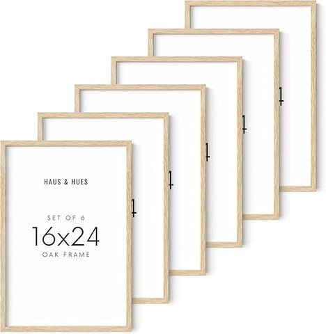 HAUS AND HUES 16x24 Picture Frames - Set of 6, Natural Oak Wood, Beige, 16x20 in, Rectangular, Wall Mount, Minimalist, Eco-friendly Material